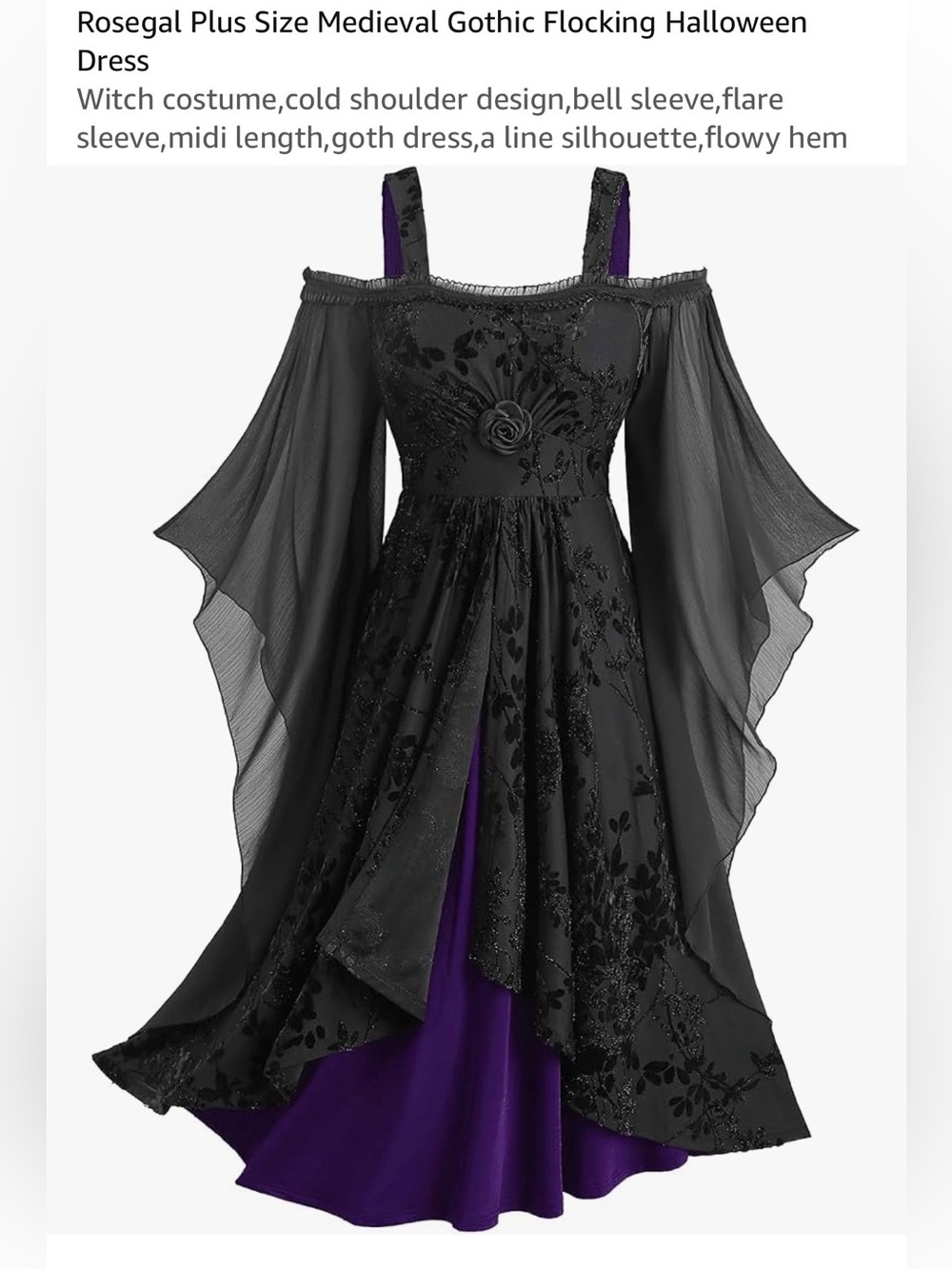 New- size 4XL- Rosegal Black and Purple Gothic Off-Shoulder Midi Dress